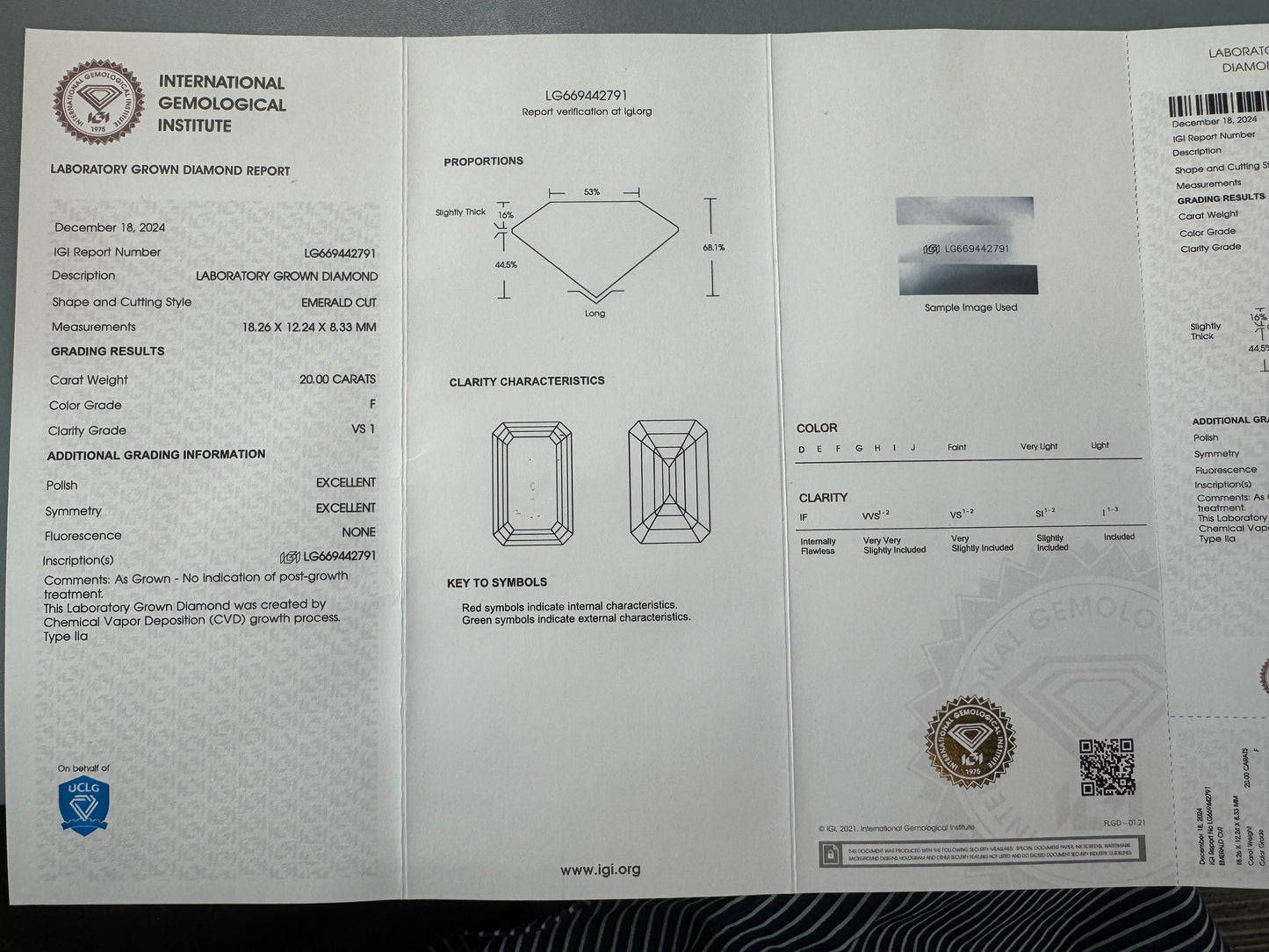 Pirmiana Excellent Quality 20ct Emerald Cut Lab Grown Diamond F VS1 With IGI Certificate
