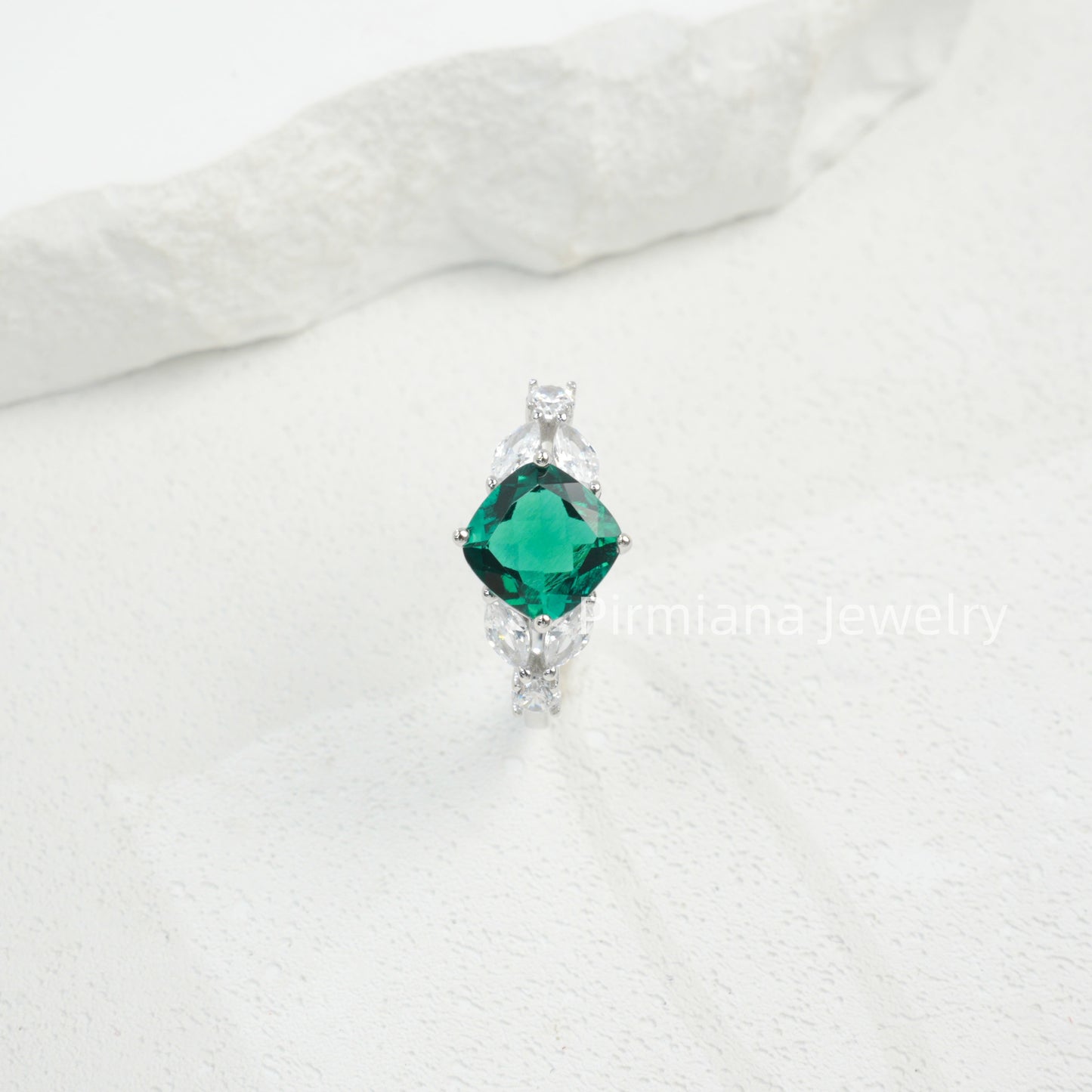 Pirmiana S925 Silver Gemstone Rings | Lab Grown Emerald & Sapphire Elegant Women's Jewelry