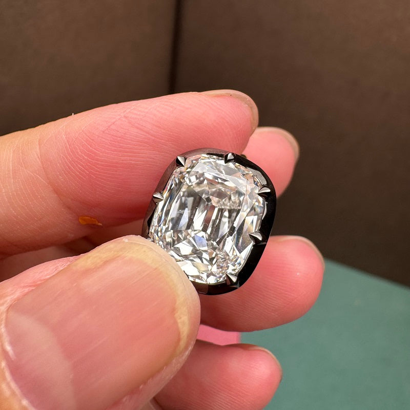 Pirmiana Custom Made 6.72ct Old Mine Cushion Cut CVD Lab Grown Diamond Ring in 18k Yellow and Black Gold Ring