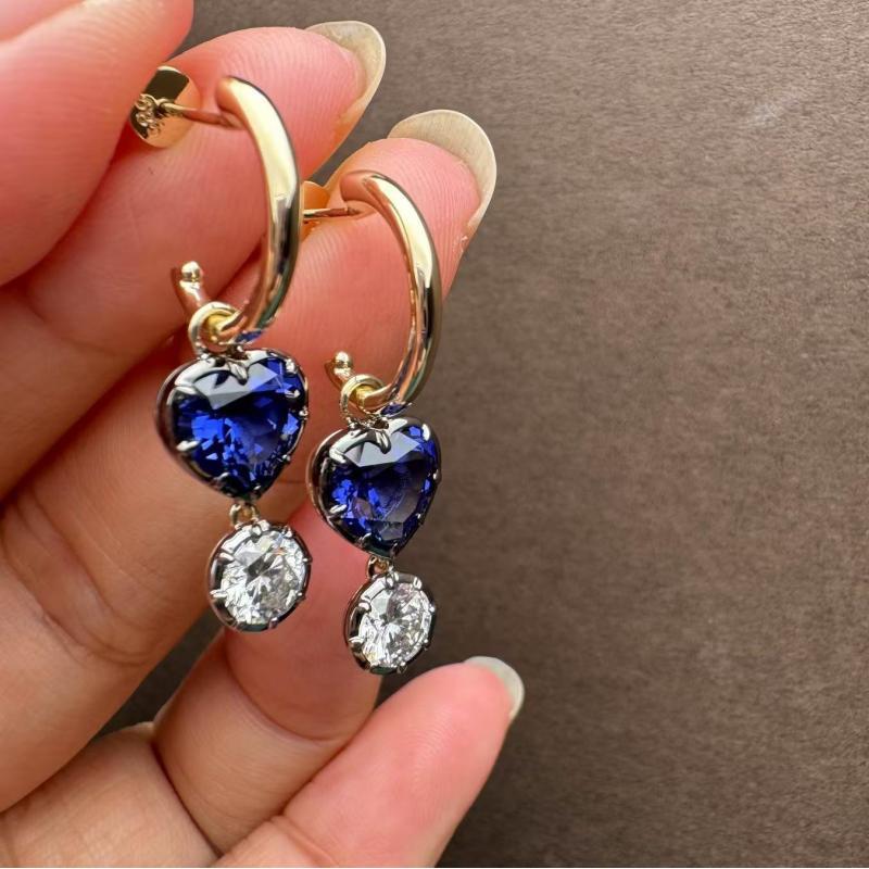 Pirmiana Jewelry Customized 14k Yellow Gold 3ct Lab Grown Sapphire Earrings for Women Party Gift
