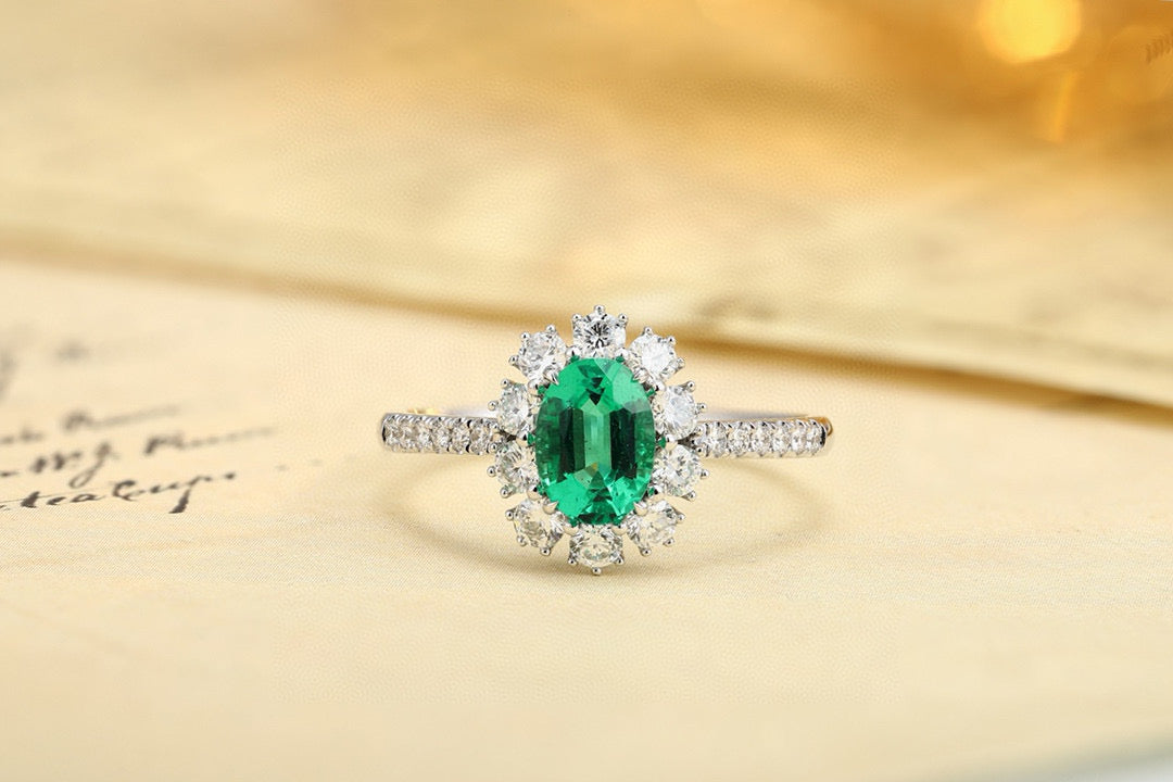 Pirmiana Customized PT950 Platinum 0.81ct Lab Grown Emerald with 0.5625ct Diamond Ring Jewelry Engagement Gift Women