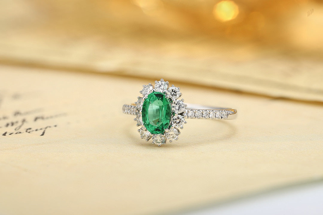 Pirmiana Customized PT950 Platinum 0.81ct Lab Grown Emerald with 0.5625ct Diamond Ring Jewelry Engagement Gift Women