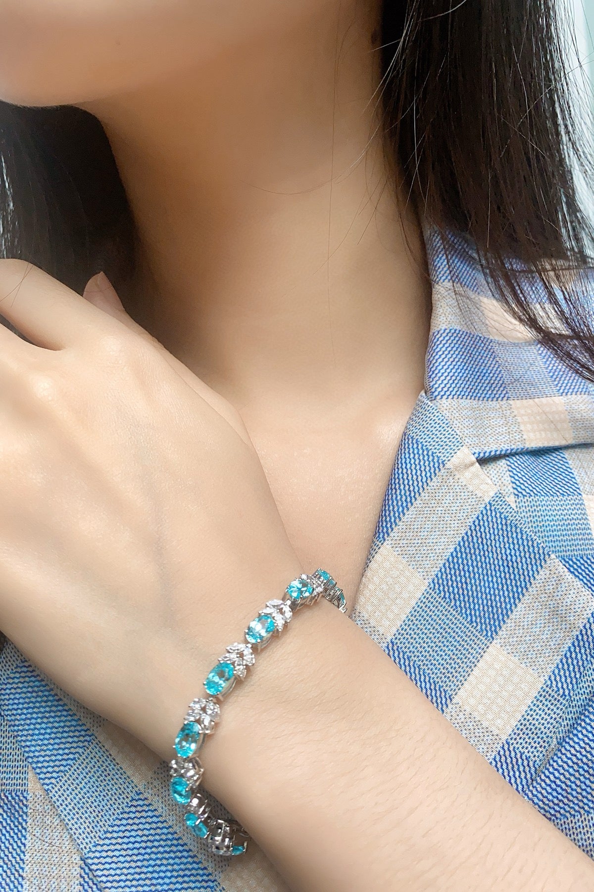 Pirmiana Hot Sale Maximalist 18.29ct Lab Grown Paraiba Sapphire Bracelet S925 Silver Jewelry Engagement Women