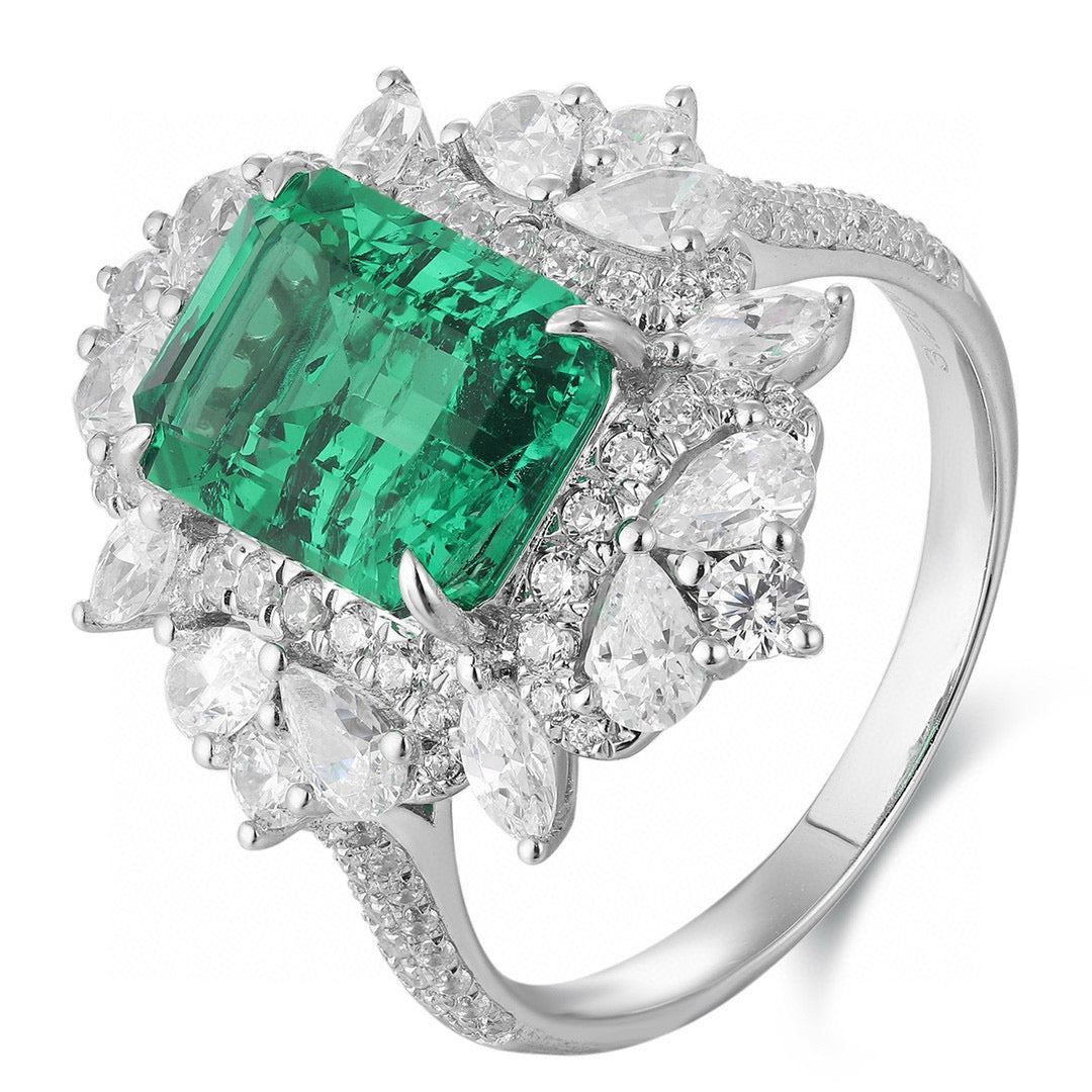 Pirmiana HOT SALE Customized S925 Sliver 3.2ct Lab Grown Emerald Ring Jewelry Engagement Gift Women