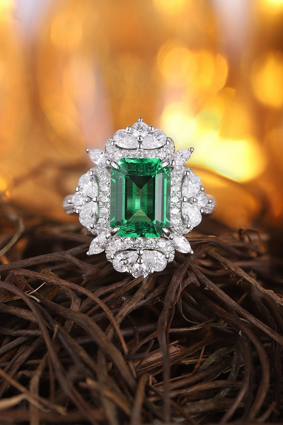 Pirmiana HOT SALE Customized S925 Sliver 3.2ct Lab Grown Emerald Ring Jewelry Engagement Gift Women