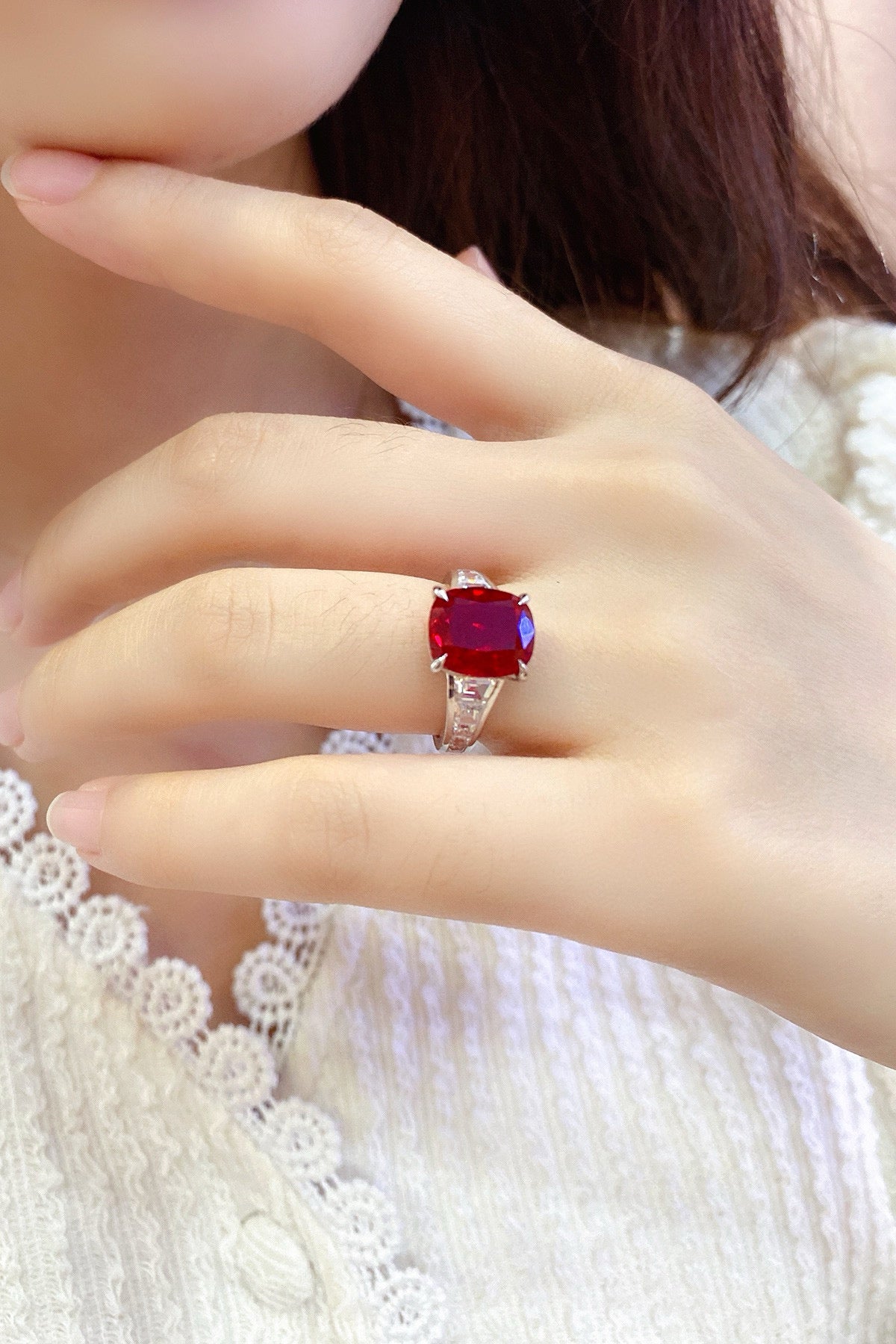 Pirmiana Hot Sale Maximalist 5.48ct Lab Grown Ruby Ring S925 Silver Jewelry Engagement Women
