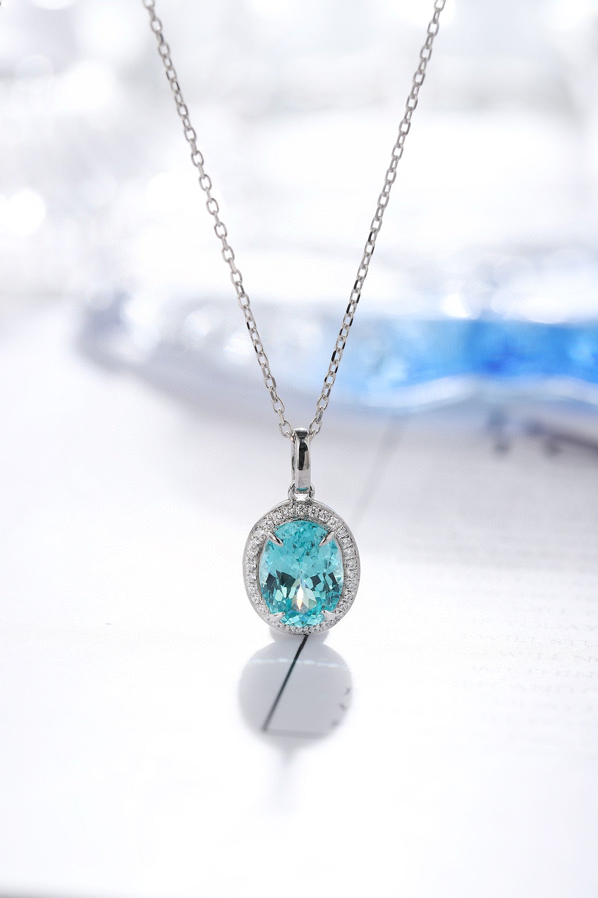 Pirmiana Hot Sale Maximalist 3.98ct Lab Grown Paraiba Sapphire Necklace S925 Silver Jewelry Engagement Women