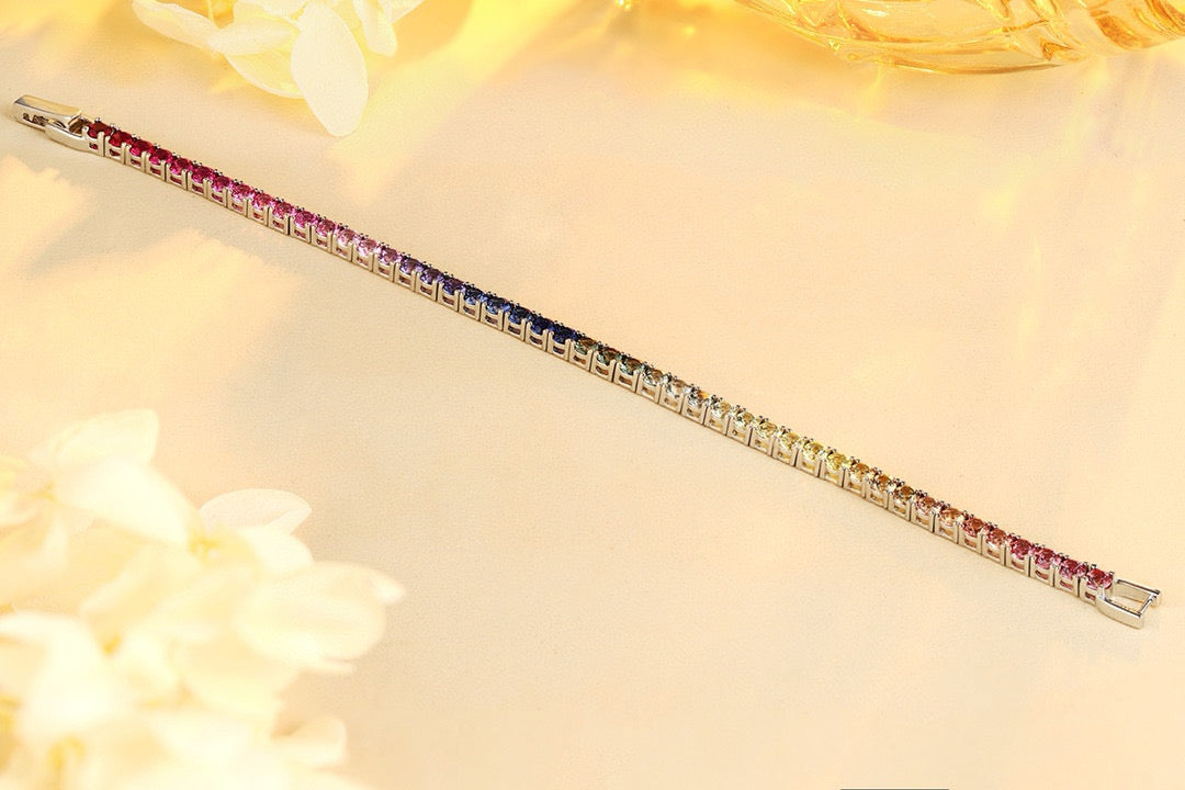 Pirmiana New Fashion 6.12ct Round Shape Lab Grown Colored Sapphire Bracelet S925 Silver Jewelry Engagement Gift Women