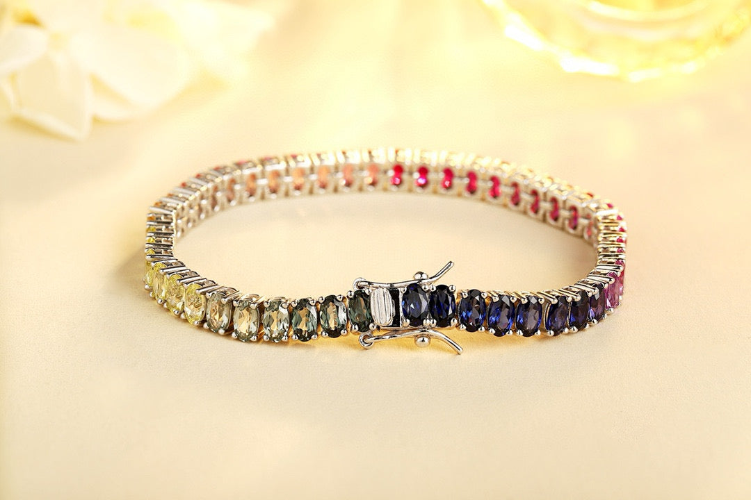 Pirmiana New Fashion 6.35ct Oval Shape Lab Grown colored Sapphire Bracelet S925 Silver Jewelry Engagement Gift Women