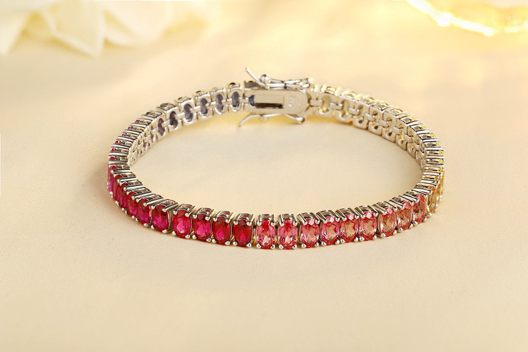 Pirmiana New Fashion 6.35ct Oval Shape Lab Grown colored Sapphire Bracelet S925 Silver Jewelry Engagement Gift Women
