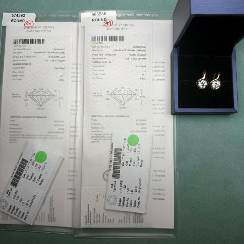 Pirmiana Jewelry Customized Design 18K Yellow Gold Earrings for Women 3ct CVD Lab Grown Diamond Jewelry