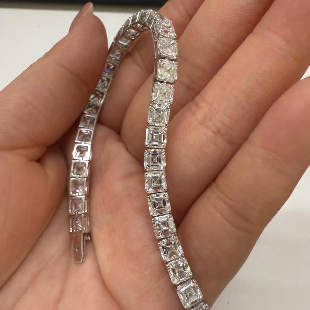 Pirmiana Jewelry Customized Asscher Cut 14K White Gold 0.5ct DEF Each Lab Grown Diamond Eternity Bracelet Engagement for Women Fine Jewelry