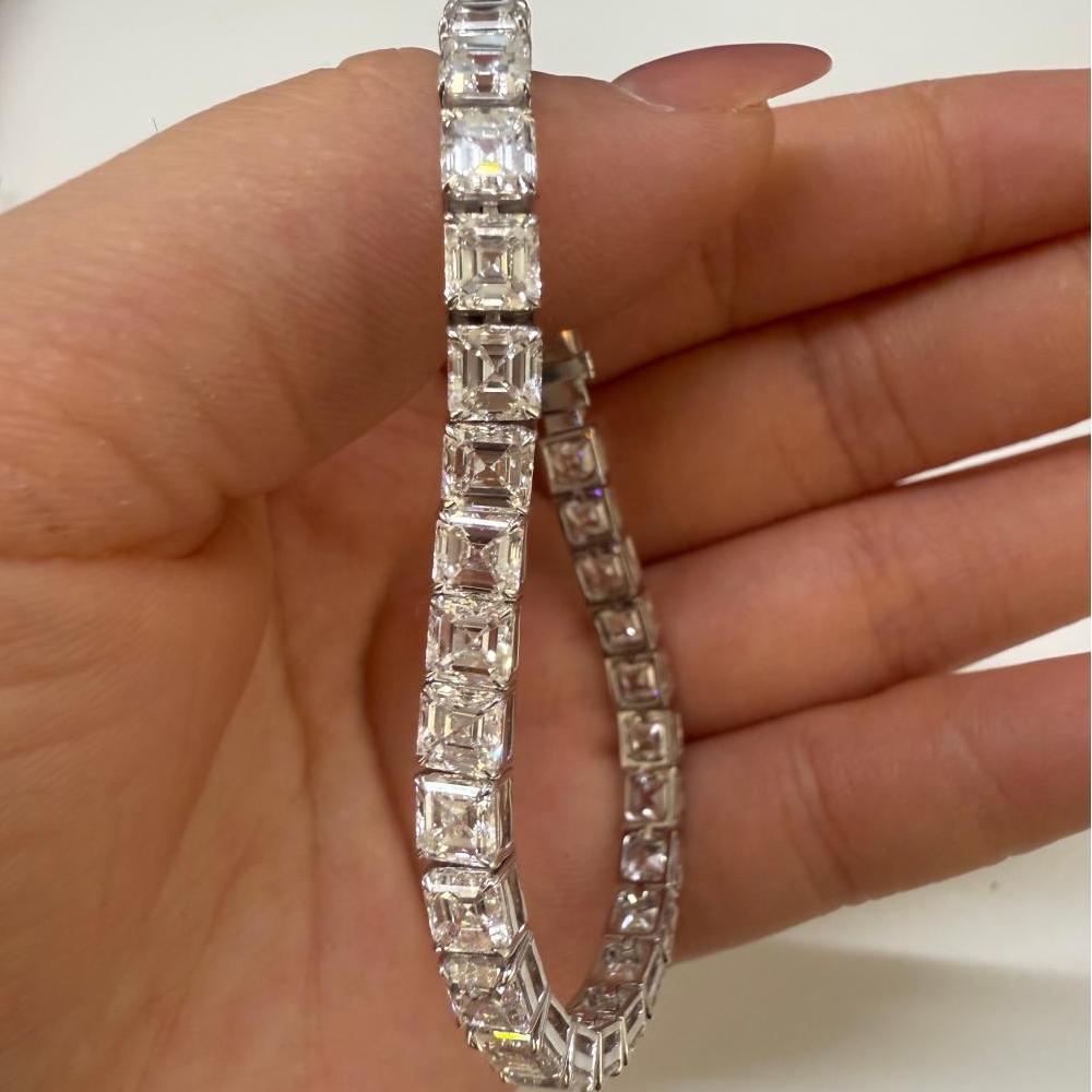 Pirmiana Jewelry Customized Asscher Cut 14K White Gold 0.5ct DEF Each Lab Grown Diamond Eternity Bracelet Engagement for Women Fine Jewelry