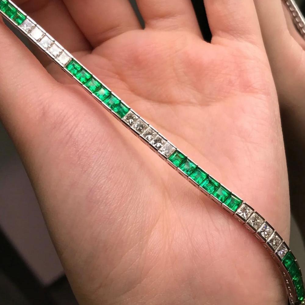 Pirmiana Jewelry Customized 14K White Gold 4x4mm Each Lab Grown Emerlad Bracelet for Women Fine Jewelry