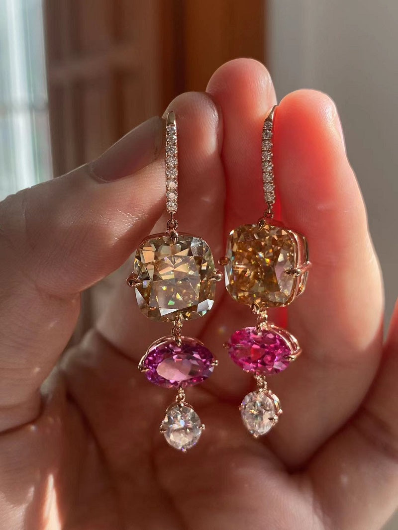 Ruif Customized 18k Rose Gold 8ct champagne Color Moisssanite Drop Earrings for Women Wedding Party Jewelry