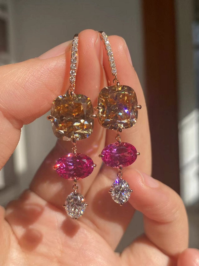 Ruif Customized 18k Rose Gold 8ct champagne Color Moisssanite Drop Earrings for Women Wedding Party Jewelry