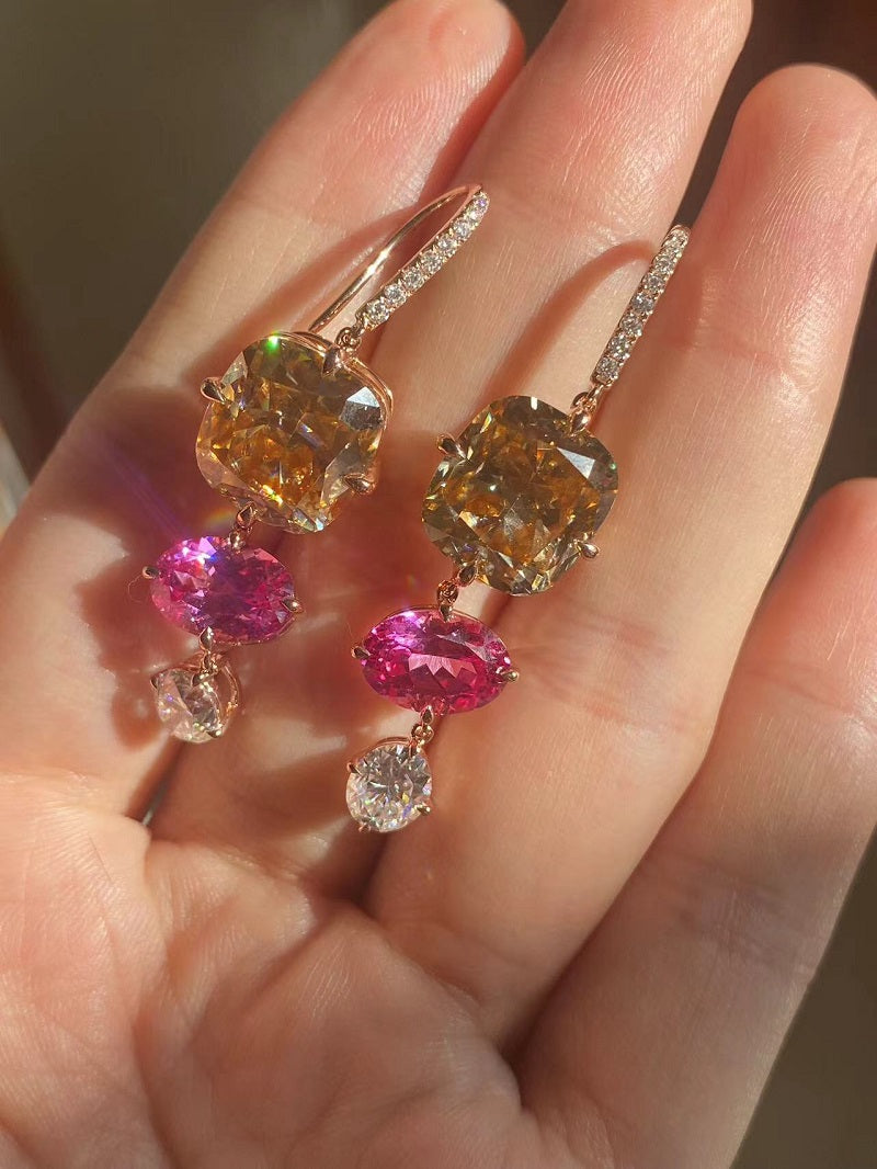Ruif Customized 18k Rose Gold 8ct champagne Color Moisssanite Drop Earrings for Women Wedding Party Jewelry