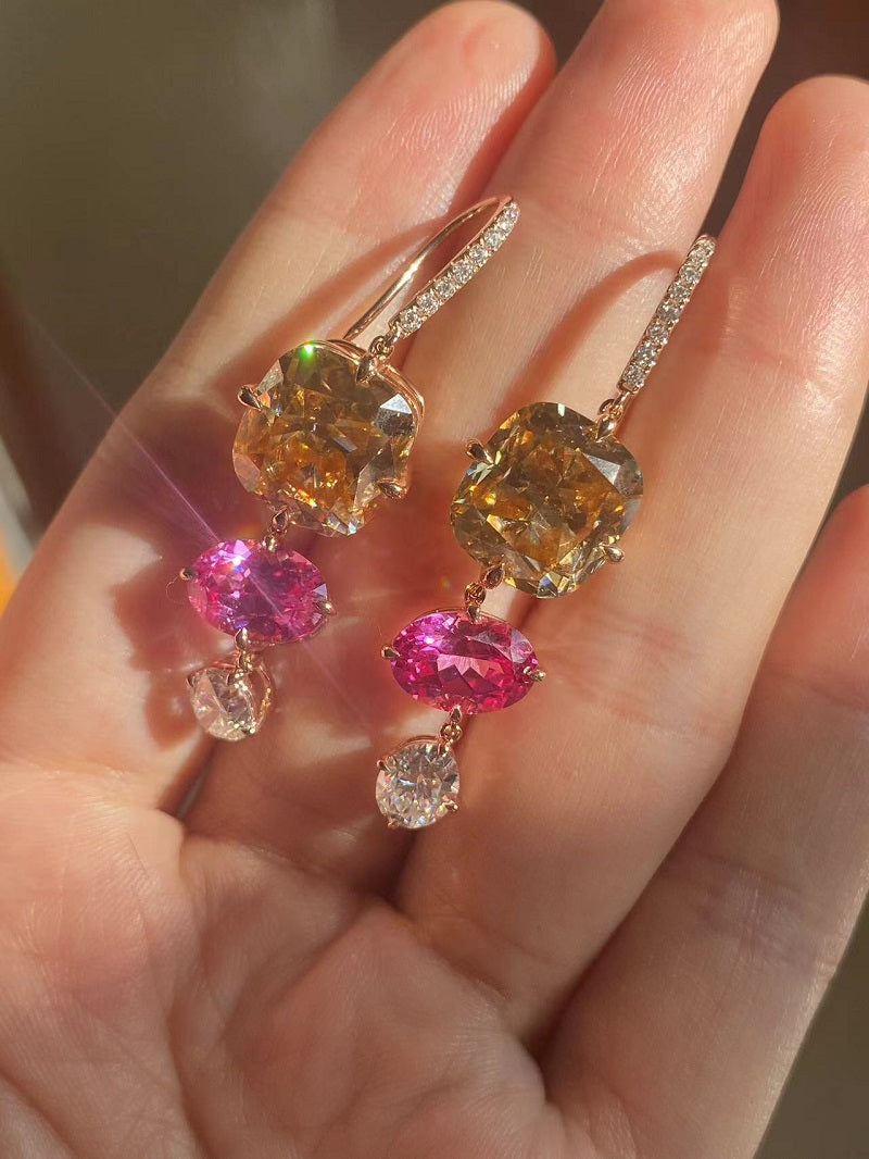 Ruif Customized 18k Rose Gold 8ct champagne Color Moisssanite Drop Earrings for Women Wedding Party Jewelry