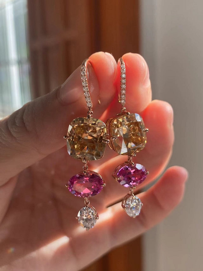Ruif Customized 18k Rose Gold 8ct champagne Color Moisssanite Drop Earrings for Women Wedding Party Jewelry