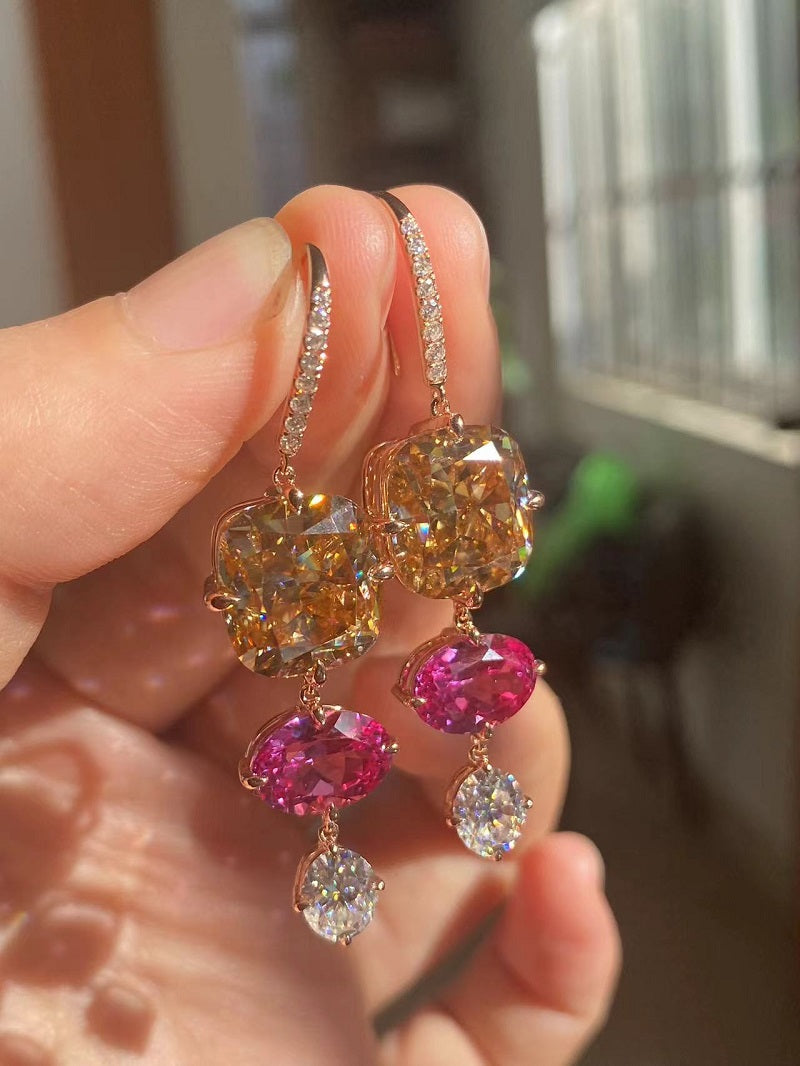 Ruif Customized 18k Rose Gold 8ct champagne Color Moisssanite Drop Earrings for Women Wedding Party Jewelry