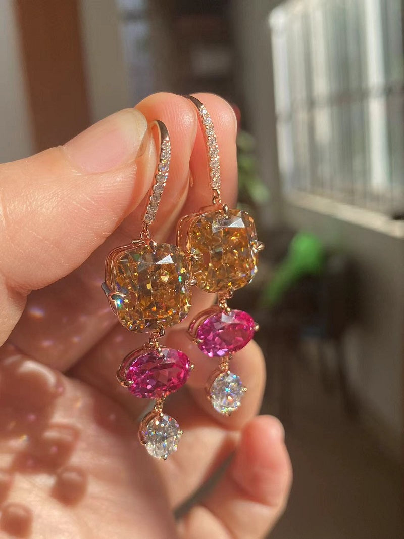 Ruif Customized 18k Rose Gold 8ct champagne Color Moisssanite Drop Earrings for Women Wedding Party Jewelry