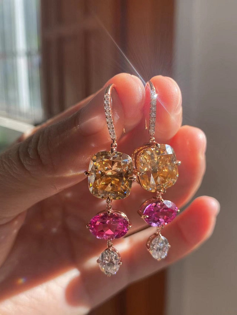 Ruif Customized 18k Rose Gold 8ct champagne Color Moisssanite Drop Earrings for Women Wedding Party Jewelry