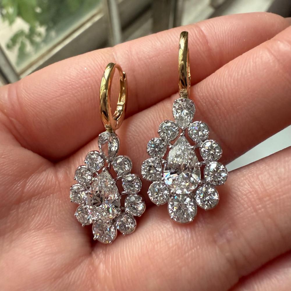 Pirmiana Custom Design 14K Yellow Gold Earrings for Women 1ct each Lab Grown Emerald and DEF CVD Diamond Jewelry