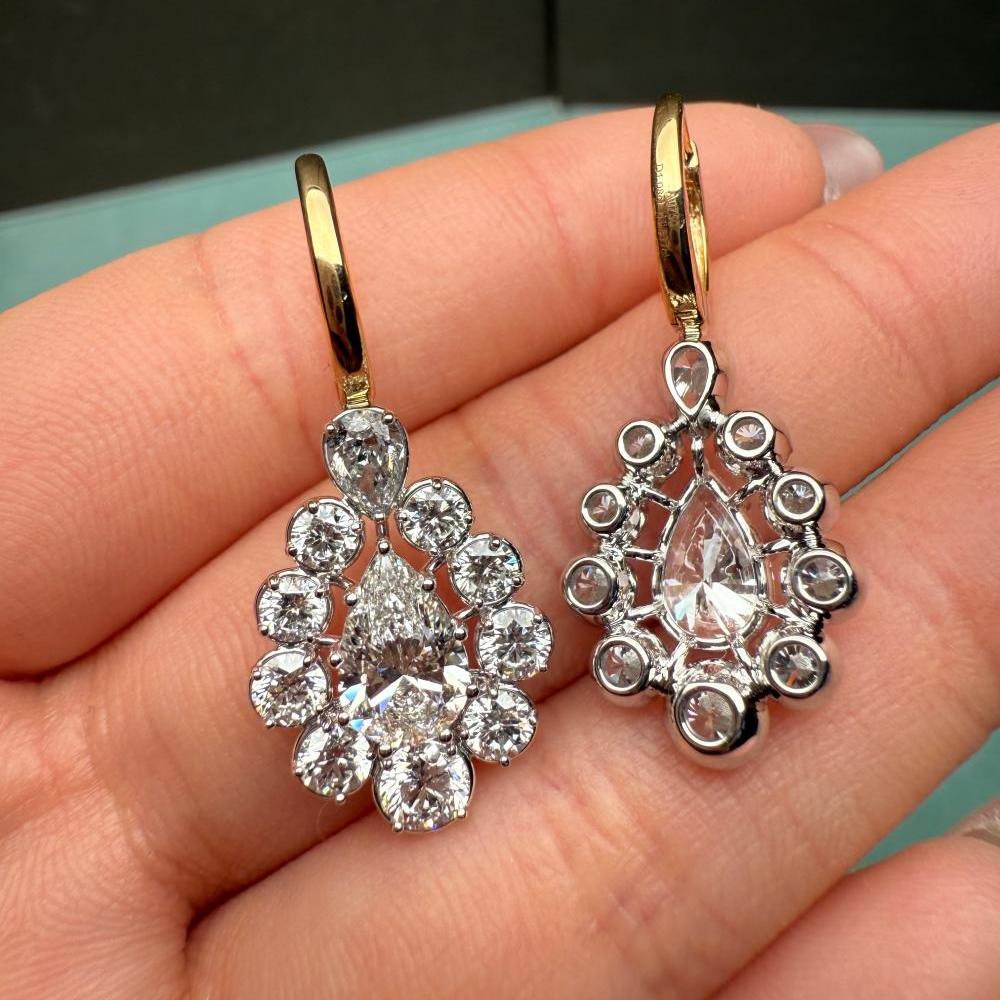 Pirmiana Custom Design 14K Yellow Gold Earrings for Women 1ct each Lab Grown Emerald and DEF CVD Diamond Jewelry