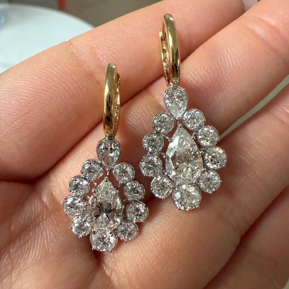 Pirmiana Custom Design 14K Yellow Gold Earrings for Women 1ct each Lab Grown Emerald and DEF CVD Diamond Jewelry