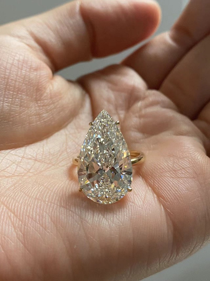 Ruif Cutomiezd 18k Yellow Gold 10ct Pear Cut Lab Grown Diamond for Women Wedding Proposal Ring