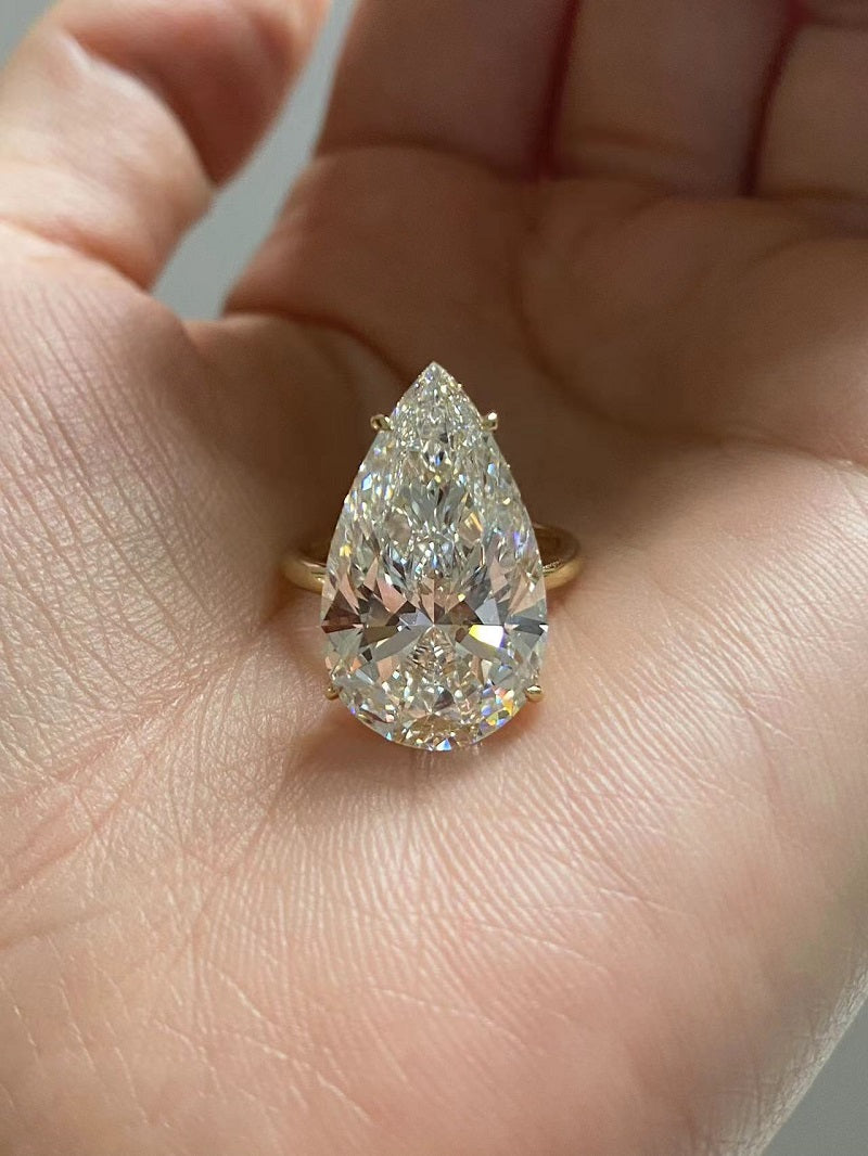 Ruif Cutomiezd 18k Yellow Gold 10ct Pear Cut Lab Grown Diamond for Women Wedding Proposal Ring