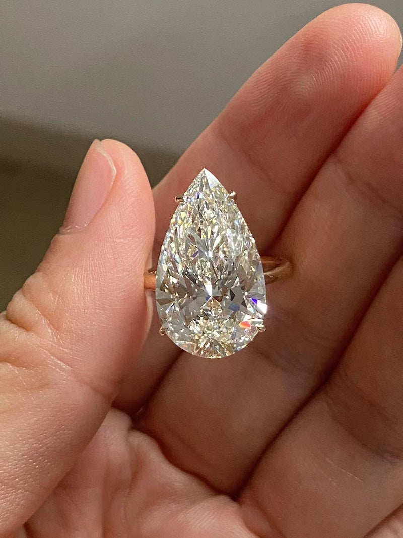 Ruif Cutomiezd 18k Yellow Gold 10ct Pear Cut Lab Grown Diamond for Women Wedding Proposal Ring