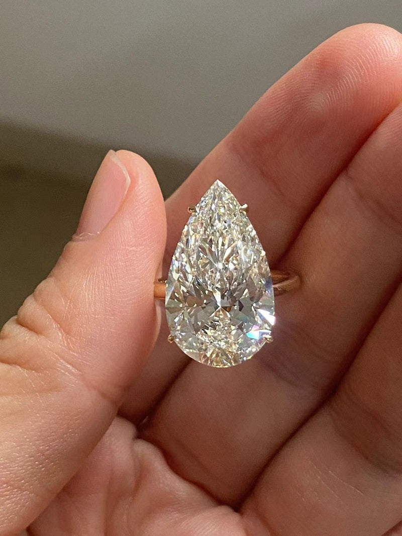 Ruif Cutomiezd 18k Yellow Gold 10ct Pear Cut Lab Grown Diamond for Women Wedding Proposal Ring