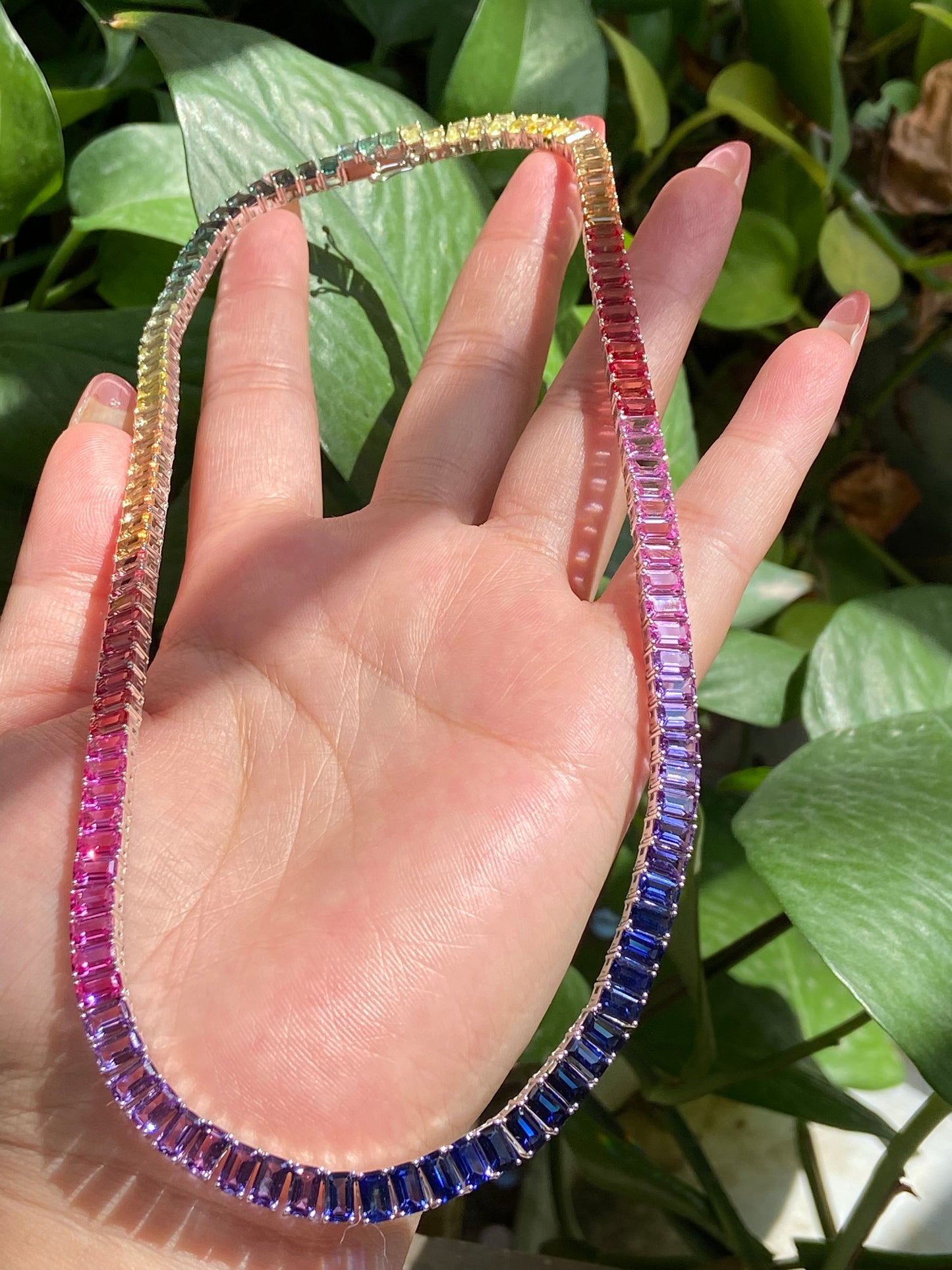 Primiana 2025 New Classic Style18K Rose Gold Main Stone 3x5mm Emerald Shape Lab Grow Sapphire Rainbow Bracelet Girlfriend 