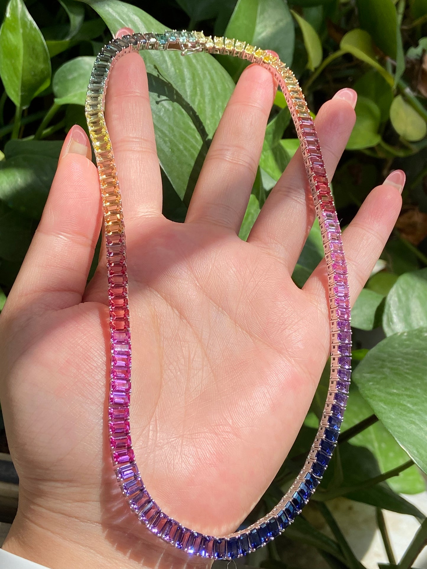 Primiana 2025 New Classic Style18K Rose Gold Main Stone 3x5mm Emerald Shape Lab Grow Sapphire Rainbow Bracelet Girlfriend 