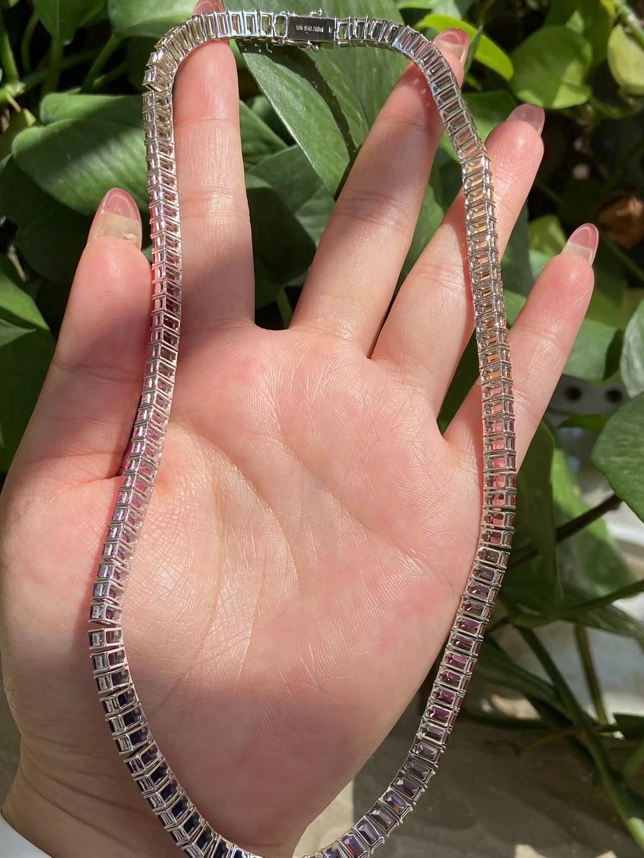 Primiana 2025 New Classic Style18K Rose Gold Main Stone 3x5mm Emerald Shape Lab Grow Sapphire Rainbow Bracelet Girlfriend 