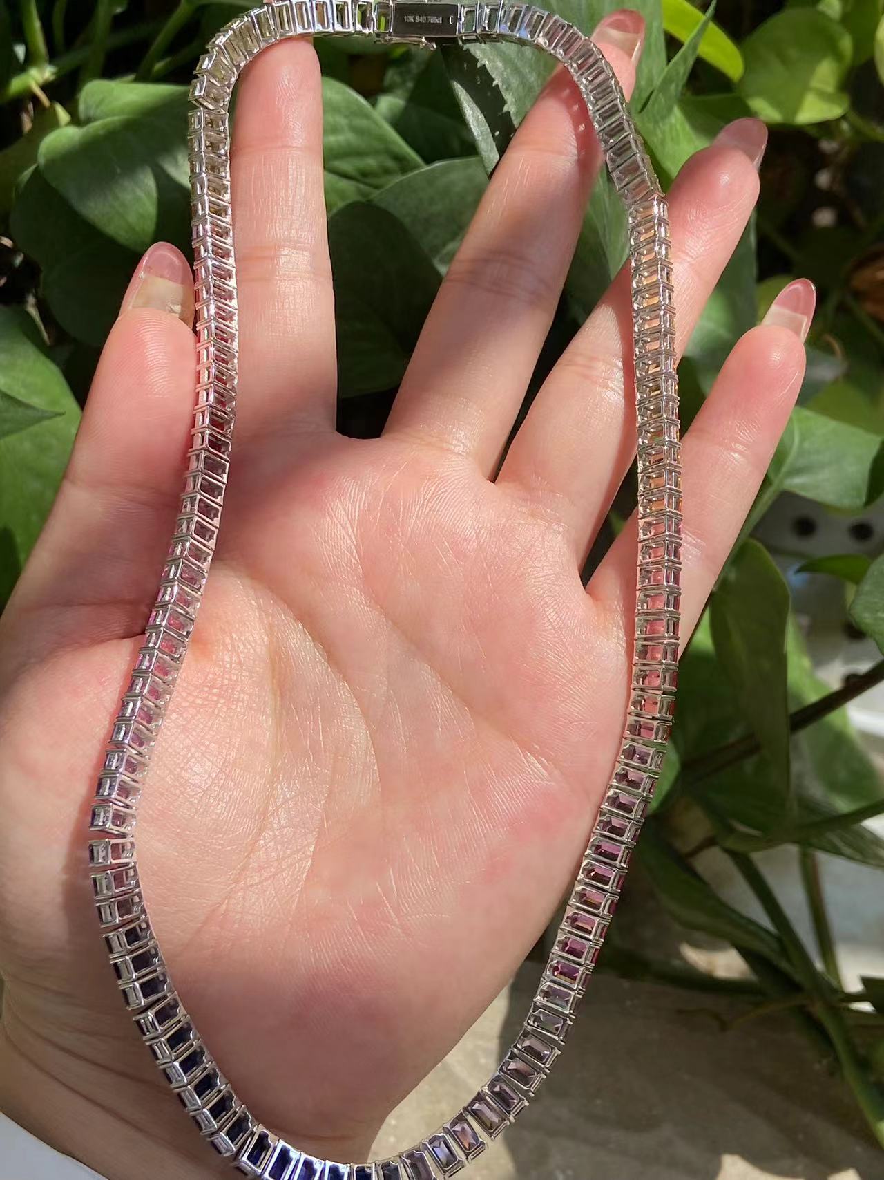 Primiana 2025 New Classic Style18K Rose Gold Main Stone 3x5mm Emerald Shape Lab Grow Sapphire Rainbow Bracelet Girlfriend 