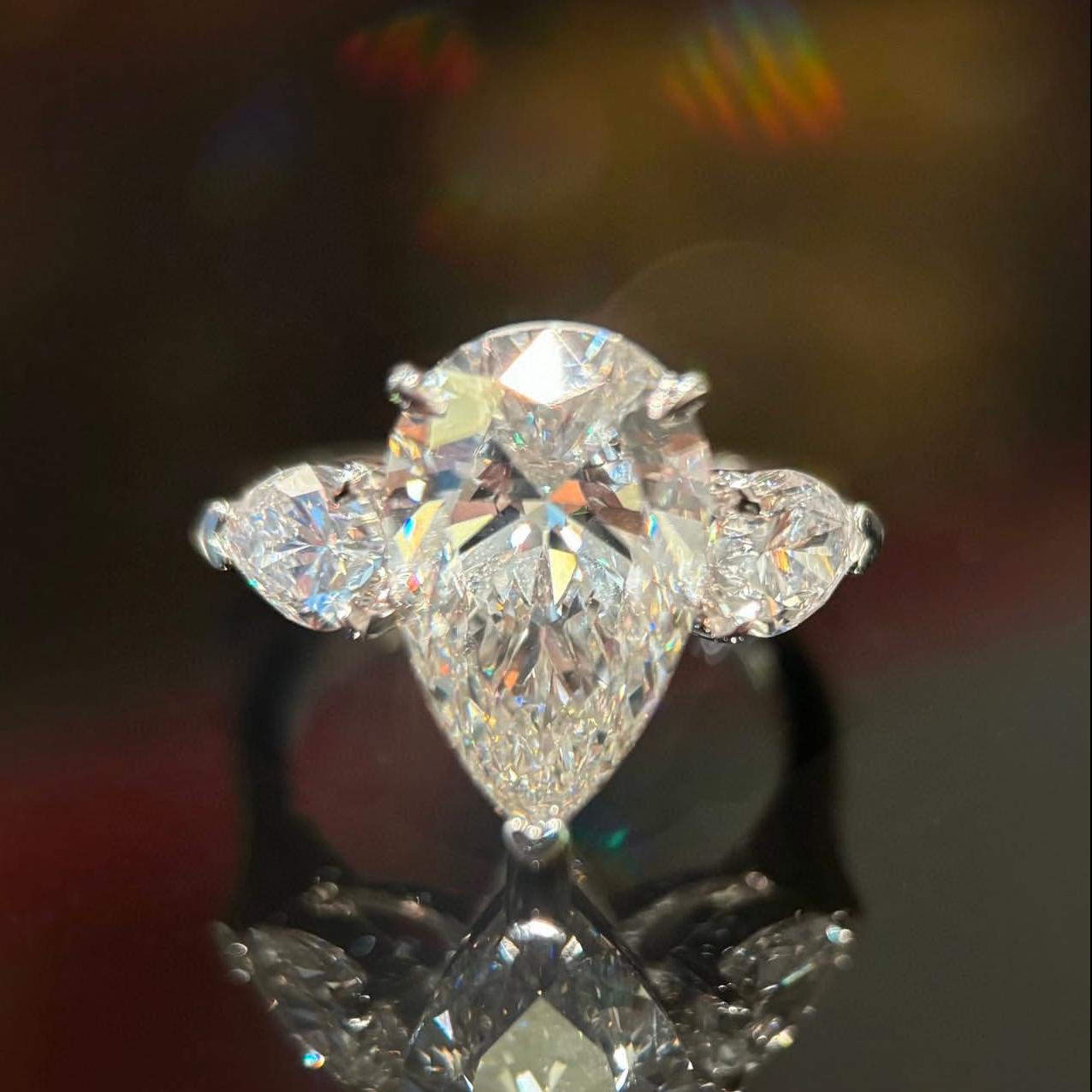 Pirmiana Jewelry Customized 18k White Gold 2ct Pear Shape Lab Grown Diamond Engagement Wedding Band Rings for Women Fine Jewelry