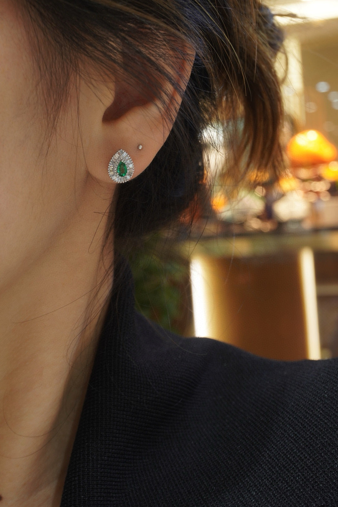 Pirmiana New Arrival 0.4ct Lab Grown Emerald and 0.42ct Lab Grown Diamond Earring Studs S925 Silver Jewelry Earrings for Women