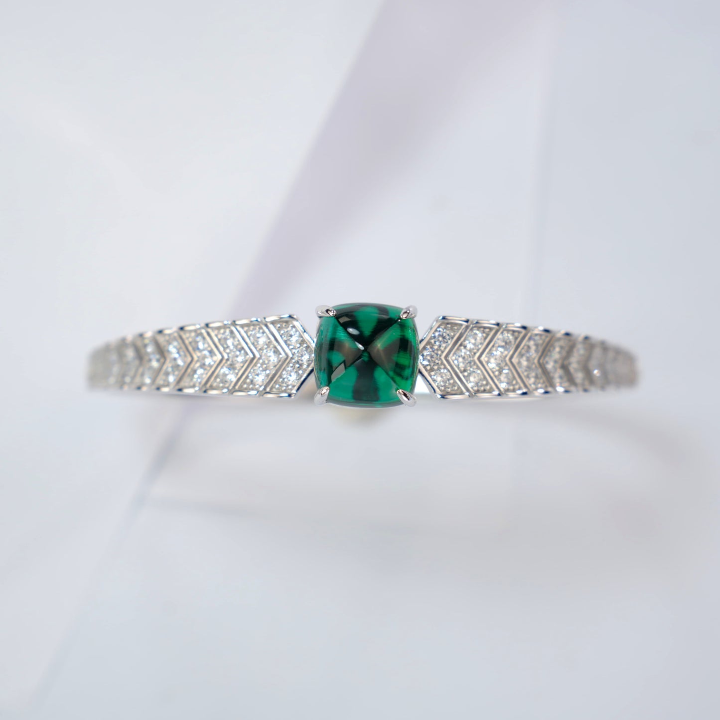 Pirmiana Handcrafted S925 Silver Lab Grown Emerald Bracelet | Artistic Statement Jewelry for Women