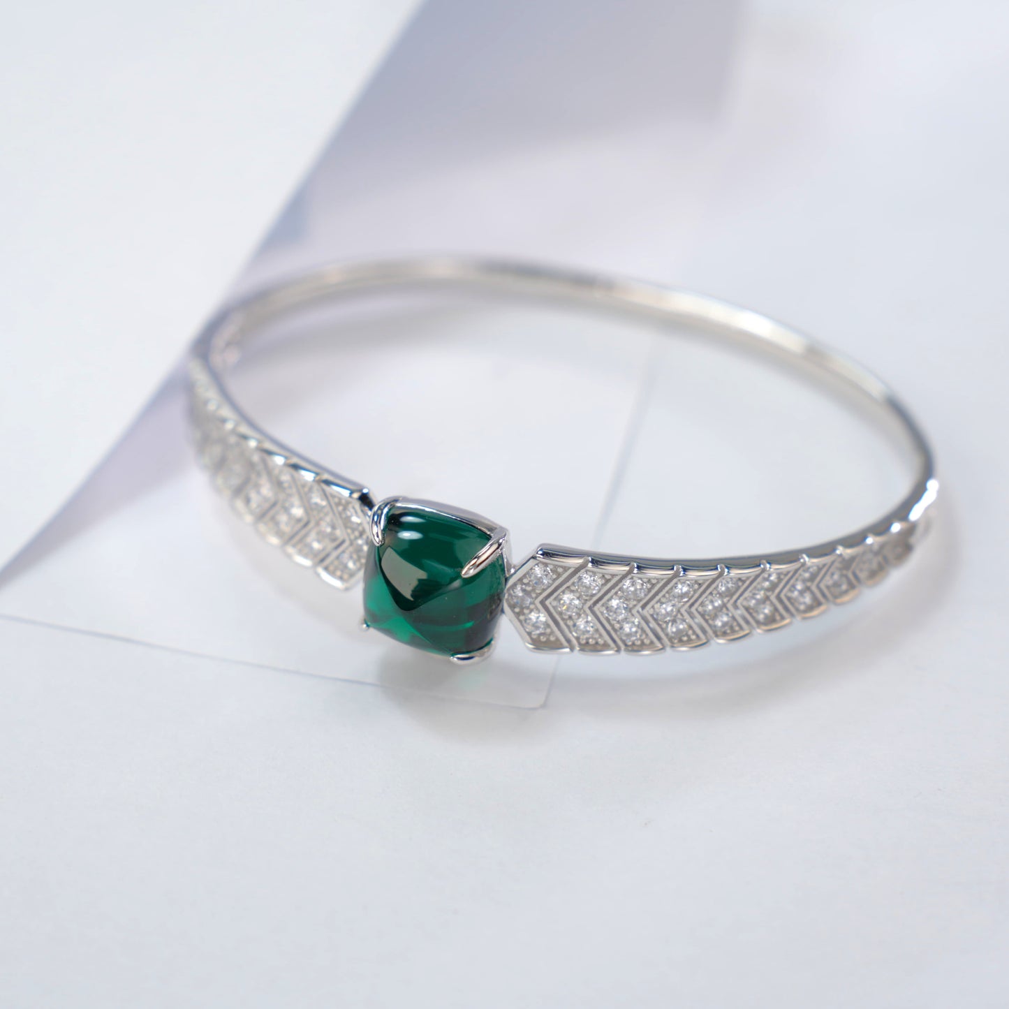 Pirmiana Handcrafted S925 Silver Lab Grown Emerald Bracelet | Artistic Statement Jewelry for Women