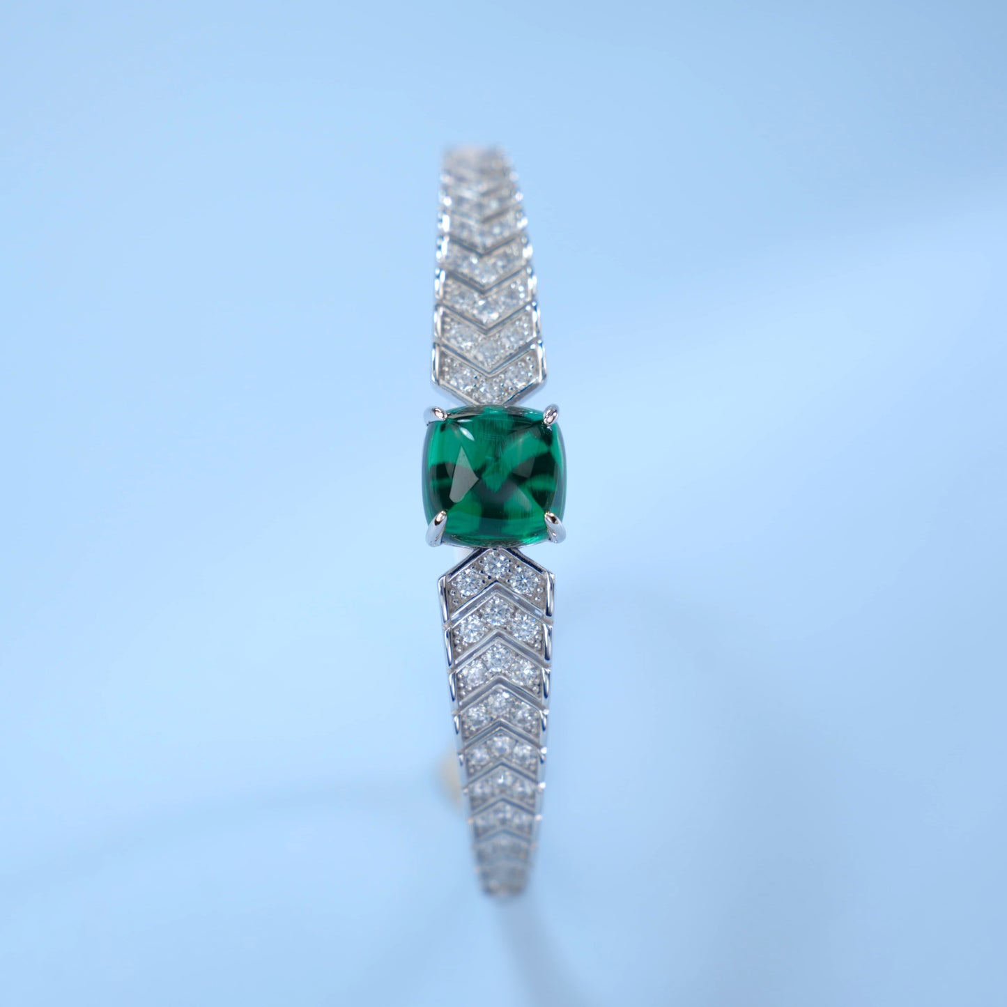Pirmiana Handcrafted S925 Silver Lab Grown Emerald Bracelet | Artistic Statement Jewelry for Women