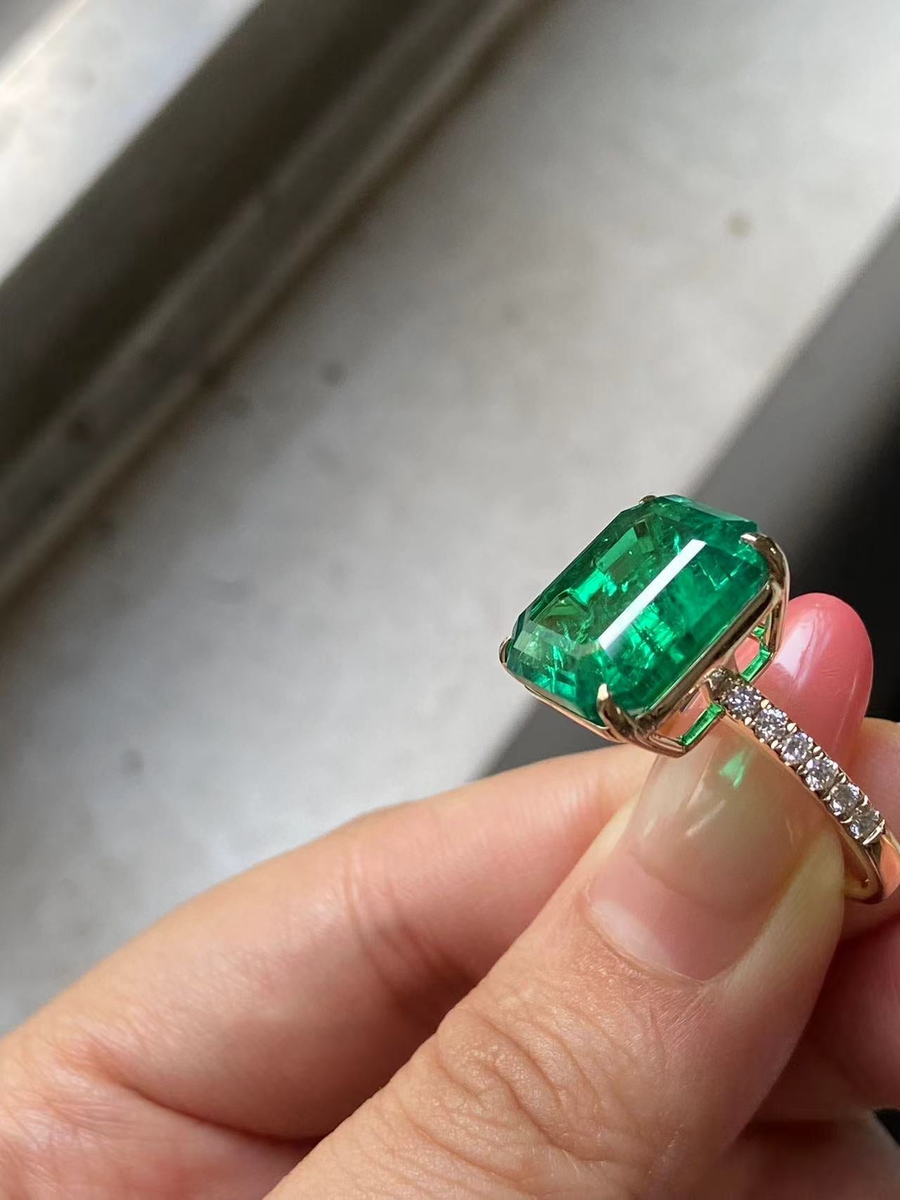 Pirmiana Hot Sale Classic Design Lab Grown Diamond 14k Gold Rings 12x14MM Lab Grown Emerald Girlfriend Gift