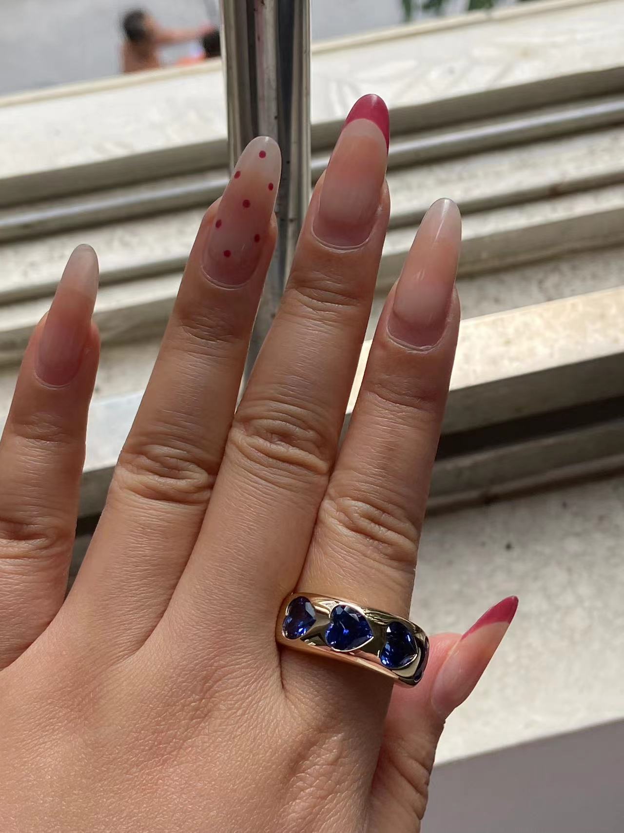 Pirmiana Custom Design 14k Gold 6.5mm Heart Shape Lab Grow Sapphire Rrings for Women Exquisite Elegant Fine Jewelry