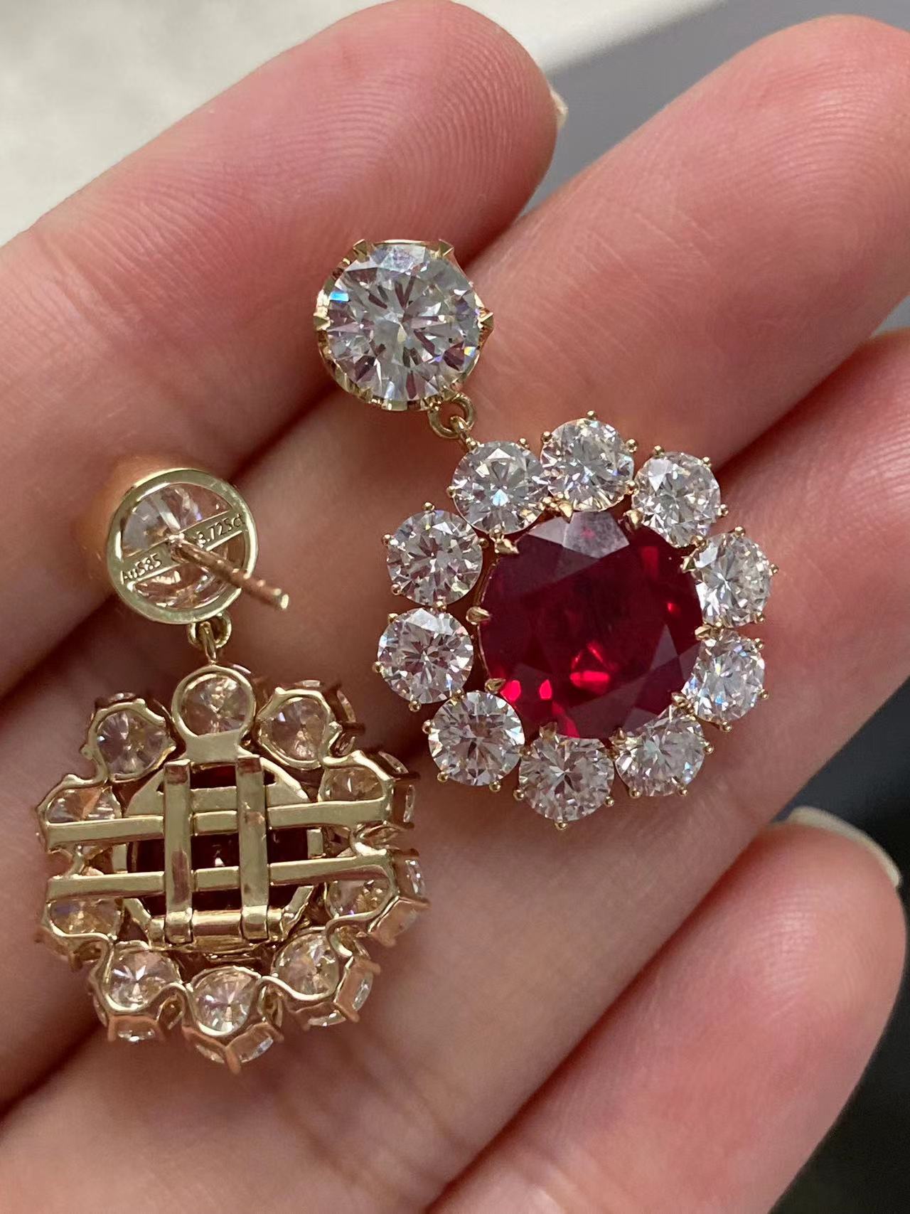 Pirmiana 2026 Jewelry Customized 3ct Round Shape 14k Yellow Gold Lab Grown Ruby And Lab Grown Diamond Earrings for Party Gift