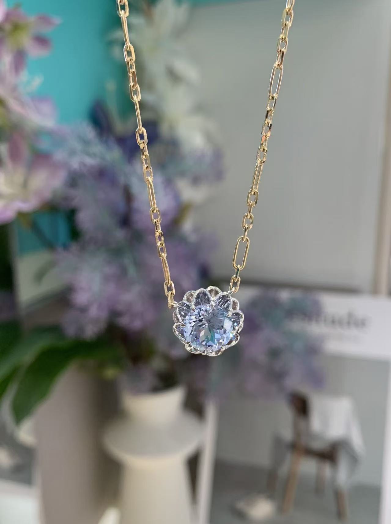 Pirmiana Jewelry Customized 18k Yellow Gold 3ct Lab Grown Cornflower Necklace for Women Party Gift