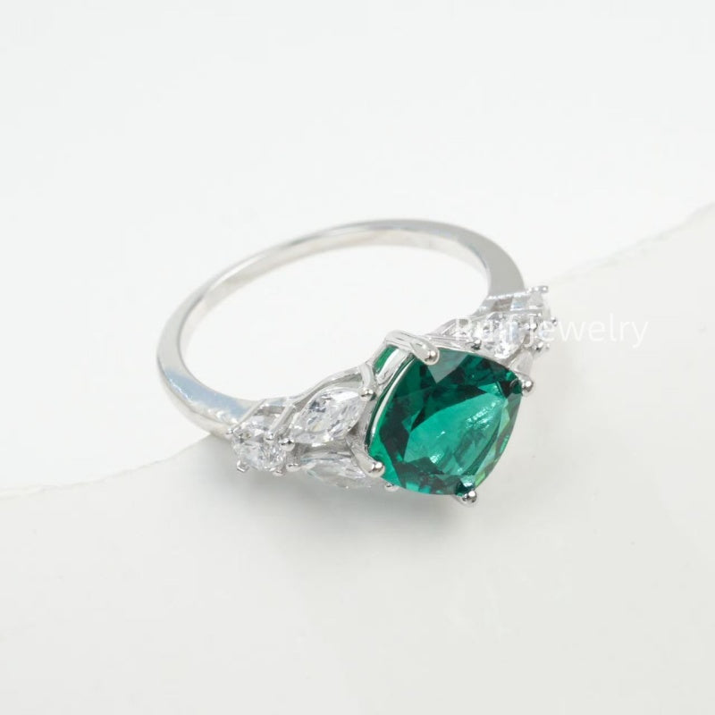 Pirmiana S925 Silver Gemstone Rings | Lab Grown Emerald & Sapphire Elegant Women's Jewelry