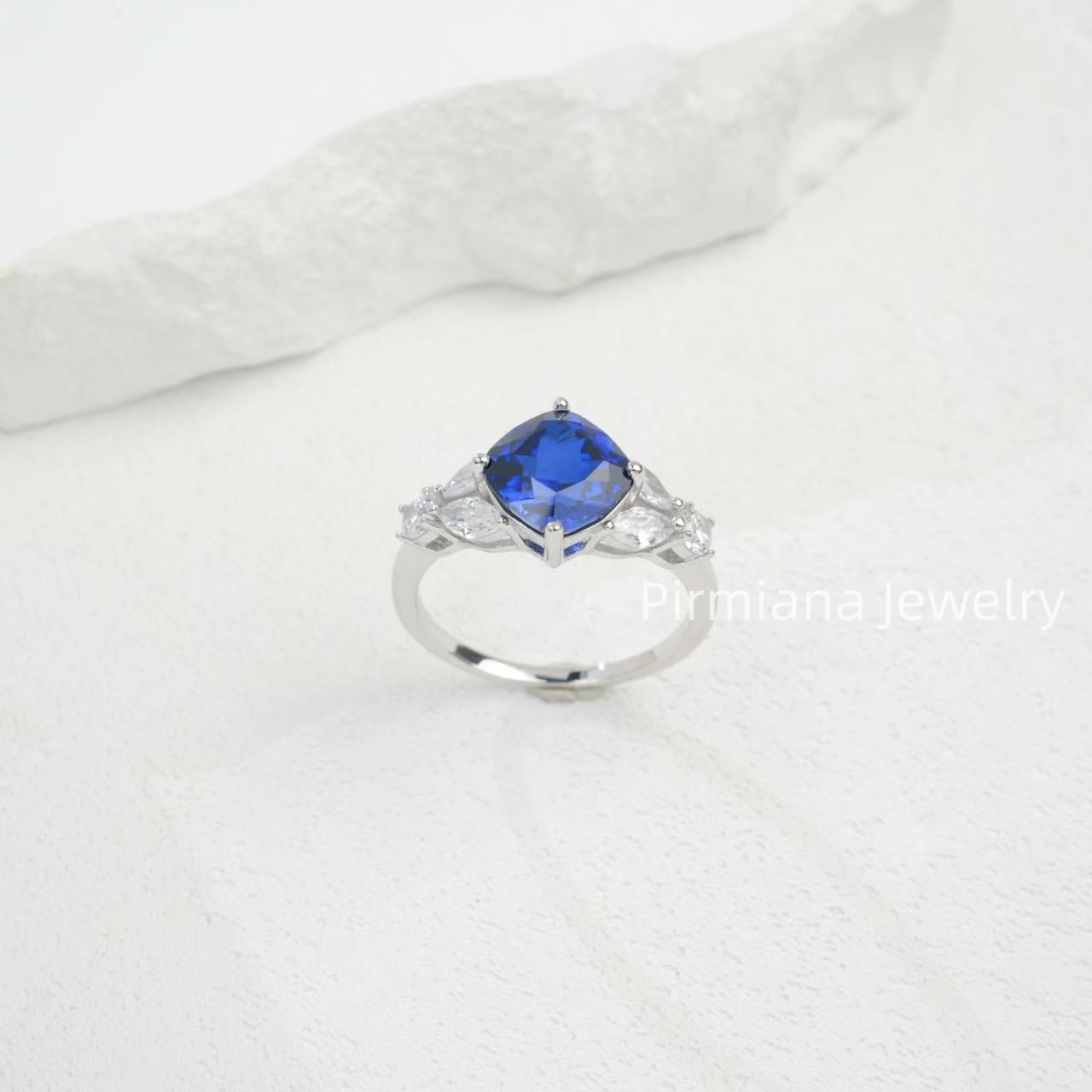 Pirmiana S925 Silver Gemstone Rings | Lab Grown Emerald & Sapphire Elegant Women's Jewelry