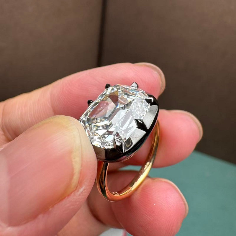 Pirmiana Custom Made 6.72ct Old Mine Cushion Cut CVD Lab Grown Diamond Ring in 18k Yellow and Black Gold Ring