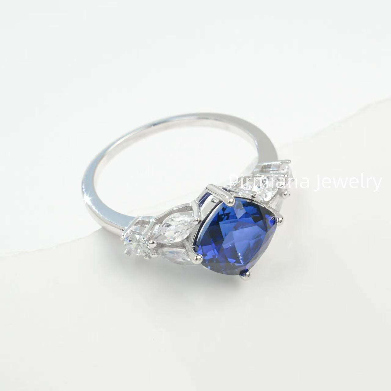 Pirmiana S925 Silver Gemstone Rings | Lab Grown Emerald & Sapphire Elegant Women's Jewelry